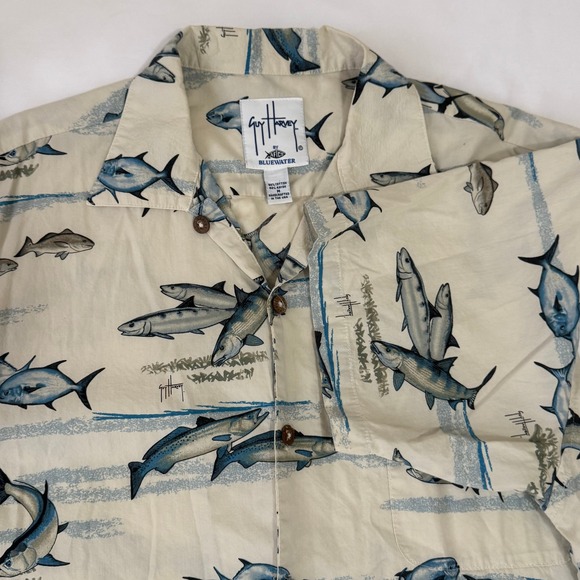 Guy Harvey Mens Button Up Shirt Fish Print Short Sleeve Casual Beach Vacation XL - Picture 3 of 11